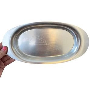 Kensington Oval Silver Tray 11" Mid Century Modern Aluminum Trinkets